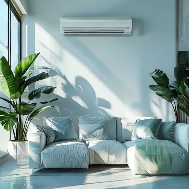 Modern air conditioning unit cooling a bright living room