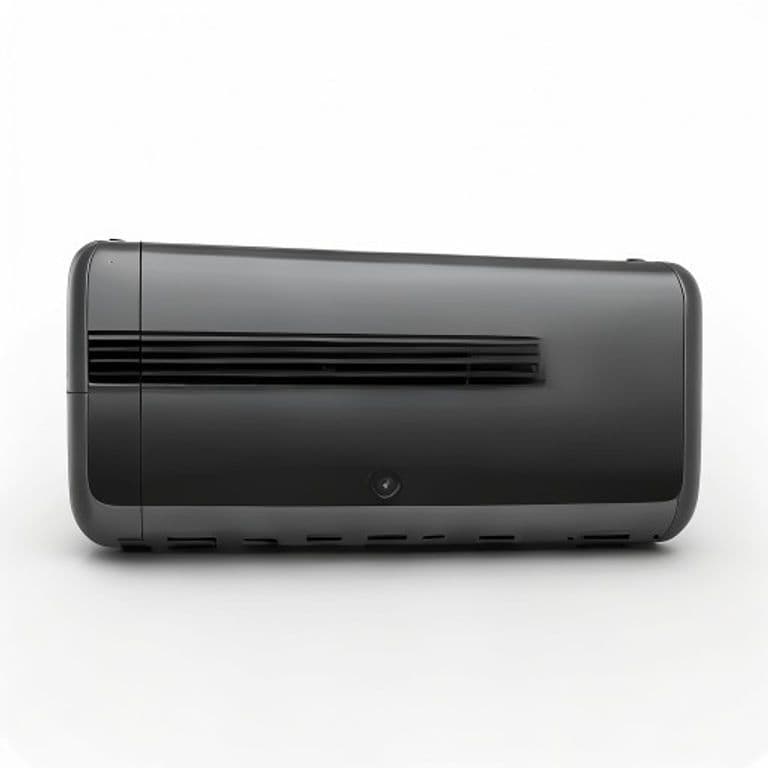 A modern portable air conditioner cooling a bright European living room during a summer heatwave